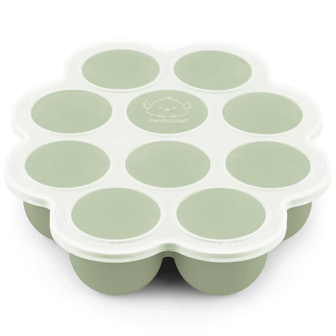 KeaBabies Silicone Food Freezer Trays with Lid, 2oz x 10 Pods Baby Food Storage Containers, Easy Puree Meal Prep, Breast Milk Silicone Freezer Molds, Dishwasher, Microwave Safe, BPA-Free (Sage)