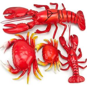 Gresorth 4 Pack Fake Large Sea Life Creatures Collection Artificial Lobster & Crab Plastic Animal Home Party Decoration Display Kids Toy