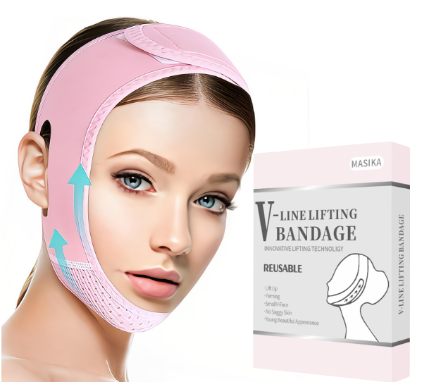MASIKA V-Line Mask, Chin Strap for Sleeping,Chin Strap for Women,Jaw Exerciser,Jawline Shaper,Jaw Strap,Double chin strap,Jawline Shaper,Reusable chin strap, Pink