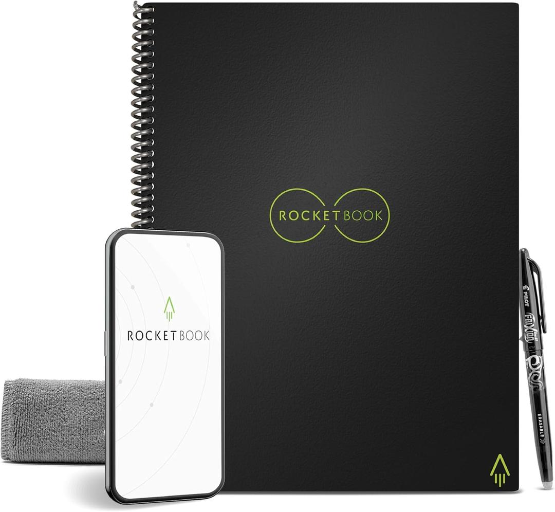 Rocketbook Core Reusable Spiral Notebook, Letter Size 8.5x11, Black - Dotted Pages, App-Connected, Erasable, Durable Cover, Ideal for School, Work, and Creative Projects