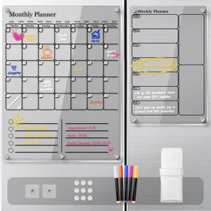 IDEATECH Calendar 2025 Planner for Fridge & Wall, Acrylic Magnetic Calendars for Refrigerator, Clear Monthly Dry Erase Board to Do List WhiteBoard, Kitchen Menu Board Meal Planner(2 Pack, Black)