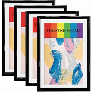 SparklyHome Black Theatre Frames with White Mat, 4 Pack, Holds 5.5x8.5inch Media, Wall or Tabletop Display