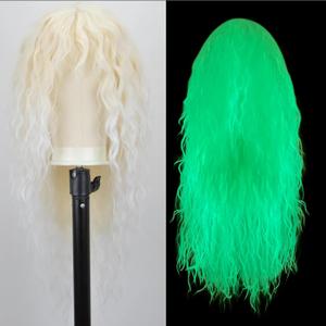 FREE BEAUTY Glow in the Dark Wig With Bangs for Women 26 Inch Long Wavy Hair Wig White Ombre Blonde Wig Synthetic Heat Resistant Fiber Wig for Party Cosplay Use