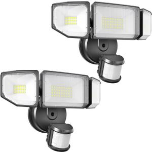 85W LED Security Lights Motion Sensor Light Outdoor, 8500LM, 6500K, IP65 Waterproof, 3 Head Motion Detected Flood Light for Garage, Yard, Porch 2 Pack (Black)