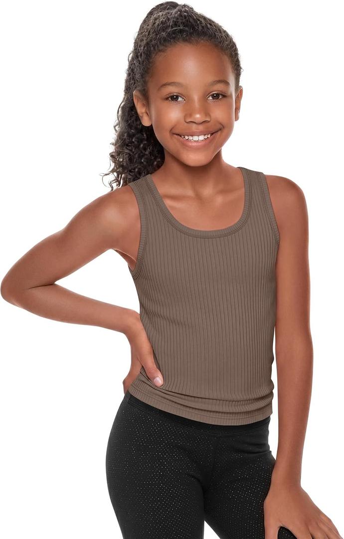 Girls Slim Fit Tank Top | Ribbed, Knit, Camisole, U Neck, Sleeveless, Stretch, Undershirt, Summer, Basic, Tank, 5-14 Years