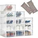 HomeBuddy Shoe Organizer for Closet - 12 Pack Shoe Boxes Clear Plastic Stackable Bins, Clear Shoe Boxes Stackable with Lids, Sneakers Storage Case, Zapateras Organizer for Shoes, Closet Shoe Organizer, Up to Size 41 EU