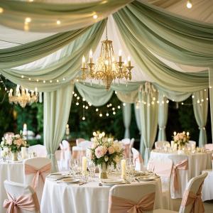 Sage Green Wedding Ceiling Drapes Curtain Drapery Fabric Chiffon Ceiling Draping Fabric for Wedding Birthday Party Engagement Banquet Stage Swag - 5ft X 30ft, 6 Panels