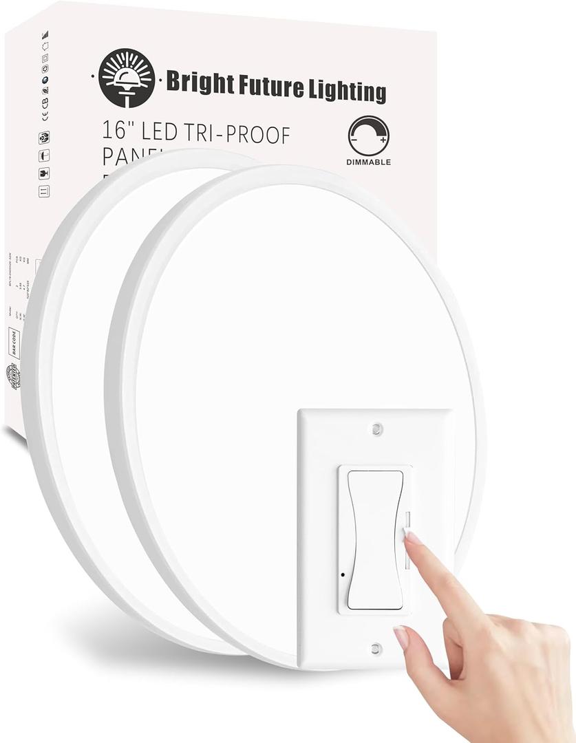 2Pack 16 Inch Dimmable LED Flush Mount Ceiling Light Panel,32W 3480LM,3000K/4000K/6000K CCT Selectable,Ultra Thin Round Black Ceiling Light Fixture for Hallway Kitchen Bedroom Home Office Bathroom (White)