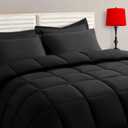 TAIMIT King Size Comforter Set - 7 Pieces, Bed in a Bag Bedding Sets with All Season Soft Quilted Warm Fluffy Reversible Comforter,Flat Sheet,Fitted Sheet,2 Pillow Shams,2 Pillowcases,Black