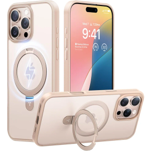 TORRAS Desert Titanium for iPhone 16 Pro Max Case, [Military Grade Drop Tested][Fit for MagSafe] [Built-in Stand] Translucent Slim Soft Edge Case for iPhone 16 Pro Max 6.9" 2024, Rose Gold