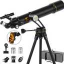 Telescope, 90mm Aperture 700mm Professional Telescope for Adults, High Power with Upgraded Vertisteel AZ Slow-Motion Mount Telescopes for Astronomy Beginners, Stainless Steel Tripod, Phone Adapter,Bag