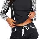 Women's Long Sleeves Rash Guard - 2 Piece Swimsuits with Built in Bra Swim Shirt and Shorts with Pockets
, Size -XS