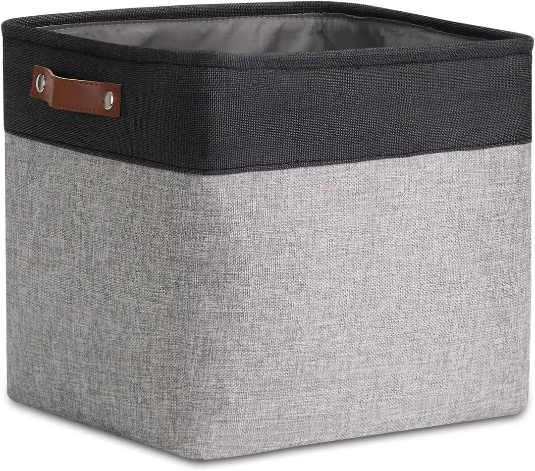 DULLEMELO Cube Basket for Storage, Collapsible Fabric Cube for Organizing, Storage Cube for Closet, Laundry, Nursery, Shelves, Decorative Basket for Gifts Empty (Black&Gray) (Cube-13"x13"x13")