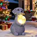 Dog Garden Statues - 8.4 Dog Decor with Gazing Ball LED Lights, Unique Gifts for Mom Grandma Birthdays, Outdoor Decor for Outside Lawn Porch Patio (Gray)