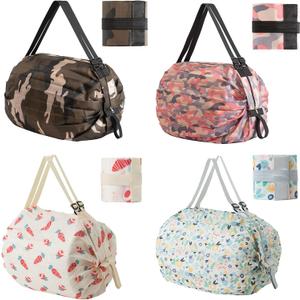 Foldable Reusable Shopping Bags 210D Nylon Waterproof Grocery Tote Travel Duffel Bag with Zipper & Adjustable Strap