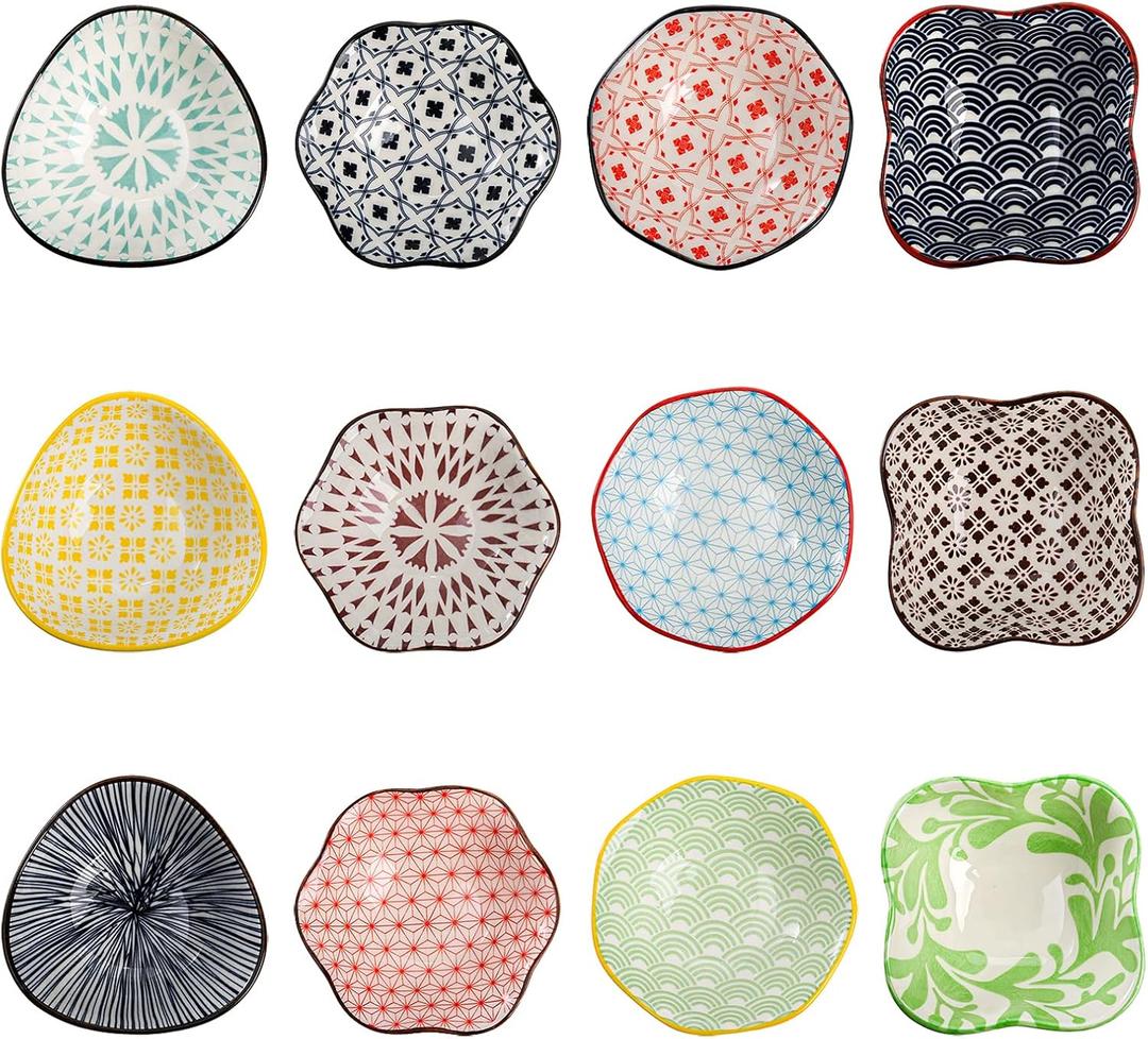 Frcctre Set of 12 Ceramic Dipping Sauce Bowls, 3 Oz Porcelain Pinch Bowls Soy Sauce Dish Set, Small Prep Bowl Condiments Dishes Side Dishes for Sauces Ketchup Appetizer Condiment BBQ
