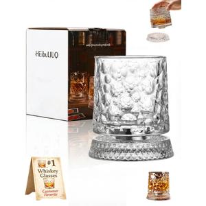 Spinning Whiskey Glassees 360 Degree Rotating Crystal Tumbler with Stable Decoupled Base Kinetic Old Fashioned Barware Unique Birthday Gift for Men Dad Stress Relief Dazzling Light and Shadow