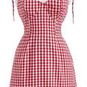 Floerns Women's Gingham Print tie Shoulder Sleeveless Ruffle Hem cami Dress (Red and White, XS)