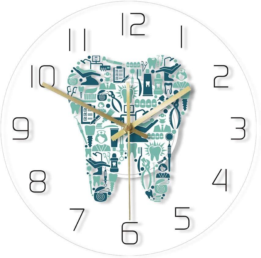 The Geeky Days Dentistry Tooth Wall Clock Dental Care Symbols Acrylic Hanging Clock Battery Quiet Movement Wall Watch Dental Department Decor Wall Sign (Without Light)