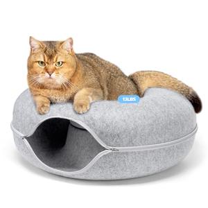 Rzoooot Cat Donut Cat Tunnel Bed, Peekaboo Cat Cave for Indoor Cats, Scratch Resistant Cat Toys for Small Cats up to 9 lbs.(20x20x8 in, Light Grey)