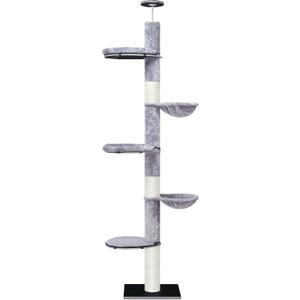 ROYPET Adjustable Tall Cat Climbing Tree, Floor-to-Ceiling Cat Climber Toy with Hanging Hammock and Scratching Posts, Grey