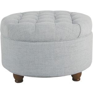Homepop Home Decor | Button Tufted Woven Round Storage Ottoman | Ottoman with Storage for Living Room & Bedroom (Light Blue)