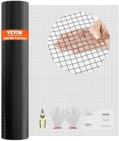 VEVOR Hardware Cloth, 48'' x 50' 1/2inch Galvanized Wire Mesh Roll, 19 Gauge Chicken Wire Fence Roll, Vinyl Coating Metal Wire Mesh for Chicken Coop Barrier, Rabbit Snake Fences, Poultry Enclosures