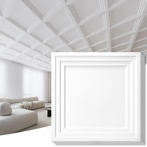 Art3d 12-Pack 2424 Inch PVC Waterproof Drop Ceiling Tiles for Home Dcor - 2x2 ft 3D Modern Ceiling Panel for Suspended Grid, White, 24"x24"