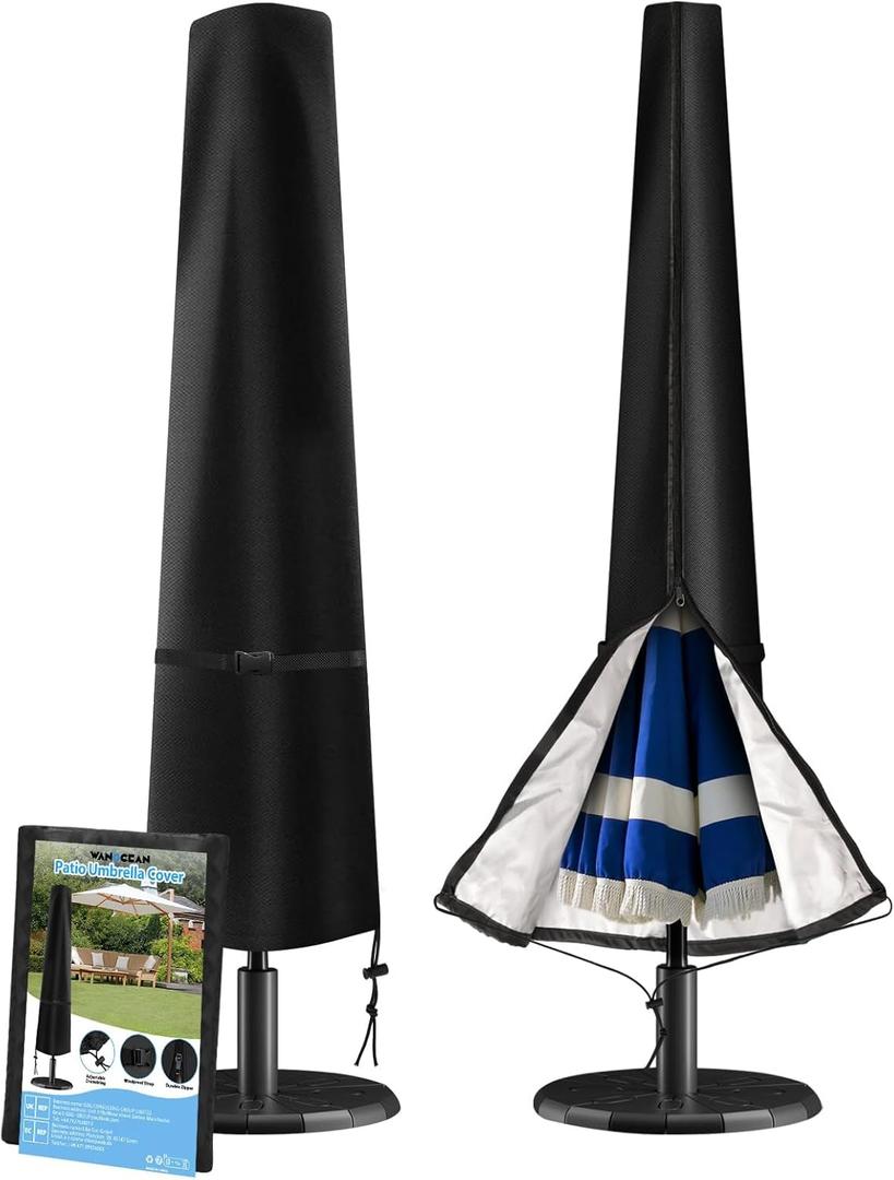 Patio Umbrella Cover Waterproof, Patio Parasol Covers with Zipper for 7ft to 11ft Outdoor Garden Market Umbrellas Windproof Anti-UV Protective Cover (Black)(Fit Market Umbrella 7ft-11ft)