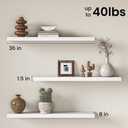 Fun Memories Floating Shelves Set of 3, 36 x 8 Inch Floating Wall Shelves, Wall Mounted Rustic Wood Shelves, Bathroom, Hanging Deep Shelf for Bedroom, Living Room, Kitchen - White
