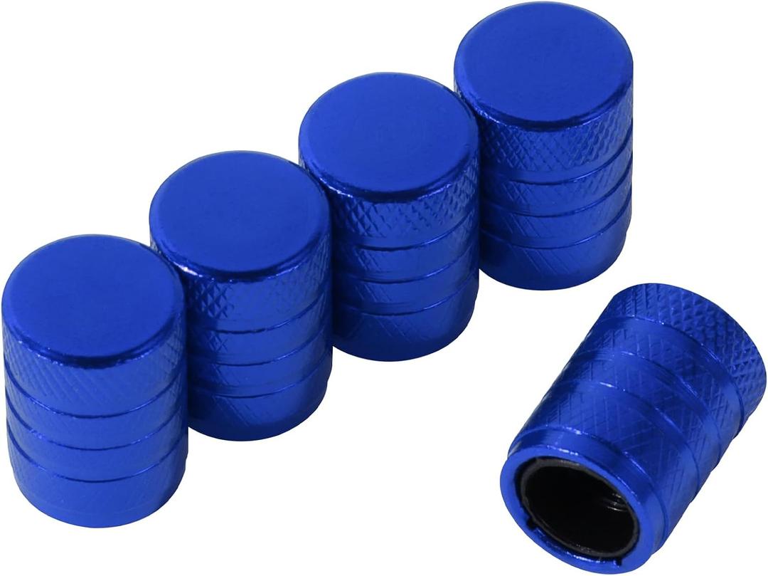 4 x Blue Anodized Aluminum Tire Valve Stem Caps with Plastic Inner Sleeve, Corrosion Resistant. Universal Valve Caps for Cars, Trucks, Motorcycles, Pack of 5