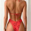 MakeMeChic Women's Polka Dots Triangle Thong Bikini Sets Floral Cute Bathing Suit Swimsuits (Red, XS)
