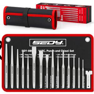 16-Piece Precision Punch & Chisel Set - Taper Punch, Pin Punch, Center Punch, Cold Chisels & Gauge for Versatile Applications