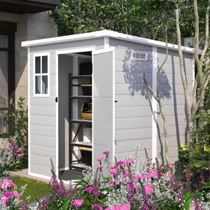 6x6 FT Oudoor Storage Shed, Plastic Garden Shed with Floor, Resin Storage Shed with Window, Waterproof Outside Tool Shed with Lockable Hinged Door & Air Vent for Backyard, Patio, Lawn, Gray