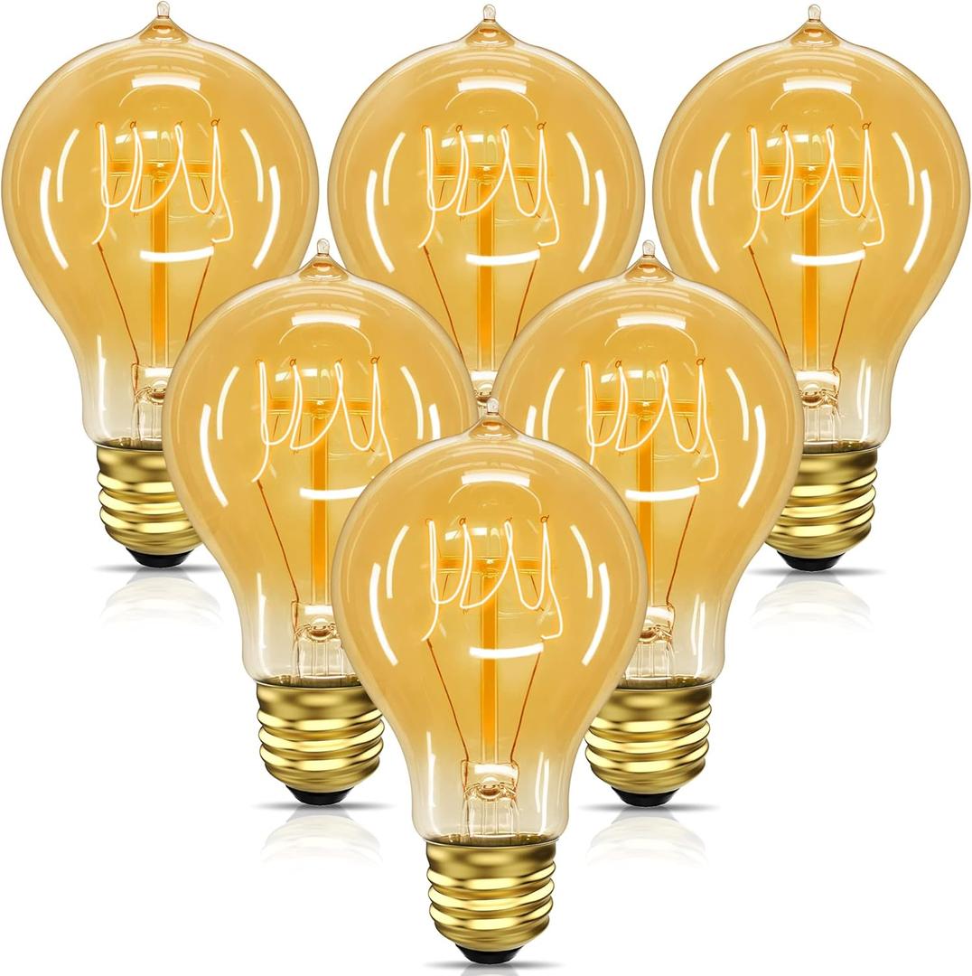 UNILAMP Edison Bulbs 40W, Vintage A19 Antique Incandescent Light, E26 Dimmable Decorative, Warm White 2700K, 110-130V, 6 Pack