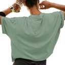 Women's Oversize Workout Crop Tops Short Sleeve Crewneck Drop Shoulder Boxy T Shirts Summer Casual Solid Basic Tees (L)