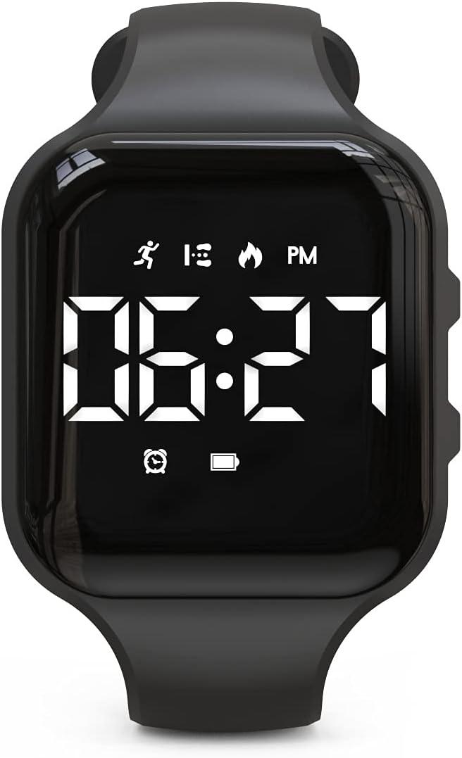 Non-Bluetooth Led Fitness Tracker Watch,Digital Pedometer Watch,with Step Counting/Distance/Calories/Stopwatch/Alarm Clock, Great Gift for Kids Teens Girls Boys Xmas (Square - black)