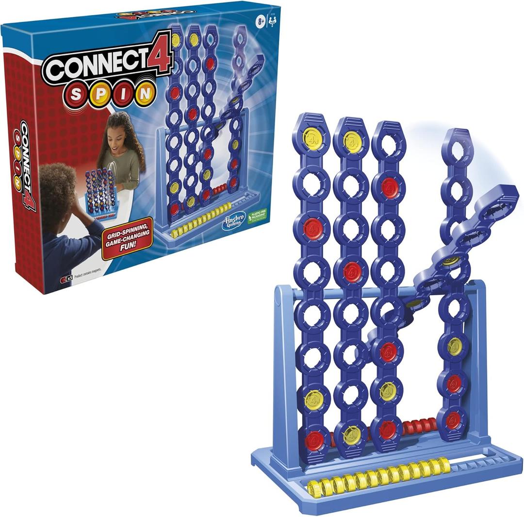 Hasbro Gaming Connect 4 Spin Game, Features Spinning Connect 4 Grid, 2 Player Board Games for Family and Kids, Strategy Board Games, Ages 8 and Up (2.5 x 12.5 x 10.5 inches)