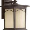 Progress Lighting Residence Collection 1-Light Umber Textured Art Glass Craftsman Outdoor Medium Wall Lantern Light Antique Bronze, 8"