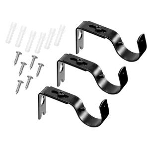 Frienda 3 Pcs Curtain Rod Brackets Adjustable Holder Wall for 1 Inch Diameter Curtain Rod General Bracket Hooks with Screws (Bright Black)