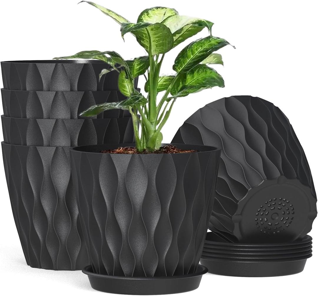 Mueller European-Made 5/1 Plant Pots 6/7.5/9.2" - Flower Pots Set with Inner Drainage for Indoor and Outdoor Use, Modern Decorative Planters for Plants, Flowers, and Herbs - Beige