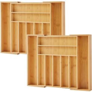 Bamboo Drawer Organizer, 2 Pack - Expandable Silverware Organizer & Utensil Drawer Organizer, Cutlery Tray with Dividers, 7-9 Slots- Premium Kitchen Organizer for Utensils & Flatware (Natural)