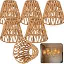 6 PCS E27 Rattan Lamp Shade, Bell Woven Wicker Lampshades Replacement, Paper Rope & Metal Frame, Bohemian Style Light Shade Replacement for Table Lamps, Pendant Lights, Wall Lights(5.5" H x 5.9" D)