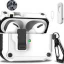 for AirPods 3rd Case,Compatible with AirPods 3rd Generation Case (2021), Auto Pop-Up Lid Design with Cleaner Kit and with Keychain,Wireless Charging (Eject White)