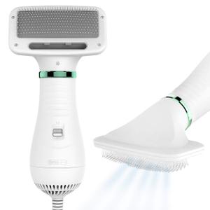 2-in-1 Dog Dryer with Slicker Brush for Small Dogs and Cats, Pet Hair Dryer, Dog Blow Dryer for Grooming with 300 Watts, 75-85 dB, Adjustable Temperature, Overheat Protection, White
