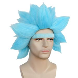 JoneTing Short Blue Spiky Wig +Hair Cap +Unibrow Short Blue Spiked Wigs for Men Blued Cosplay Wig Adults Blued Funny Wigs for Halloween Peluca Azul Party for Anime Cosplay