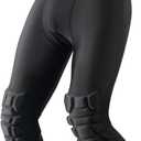 Men Basketball Leggings with Knee Pads, 3/4 Padded Compression Pants with Cup Pocket (Black, L)