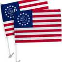 Betsy Ross 1776 2026 USA 250th Car Flag Kit Truck Post Outdoor 2 PCS Pack Bandera Para Carros Independence Day Poster Flags For Cars Window Decor 4th Of July America 250 Anniversary Decoration Gift