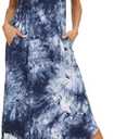 YOZLY Cotton Nightgowns for Women Short Sleeve Long Night Gowns Soft V Neck Sleepwear with Pockets (Blue, M)