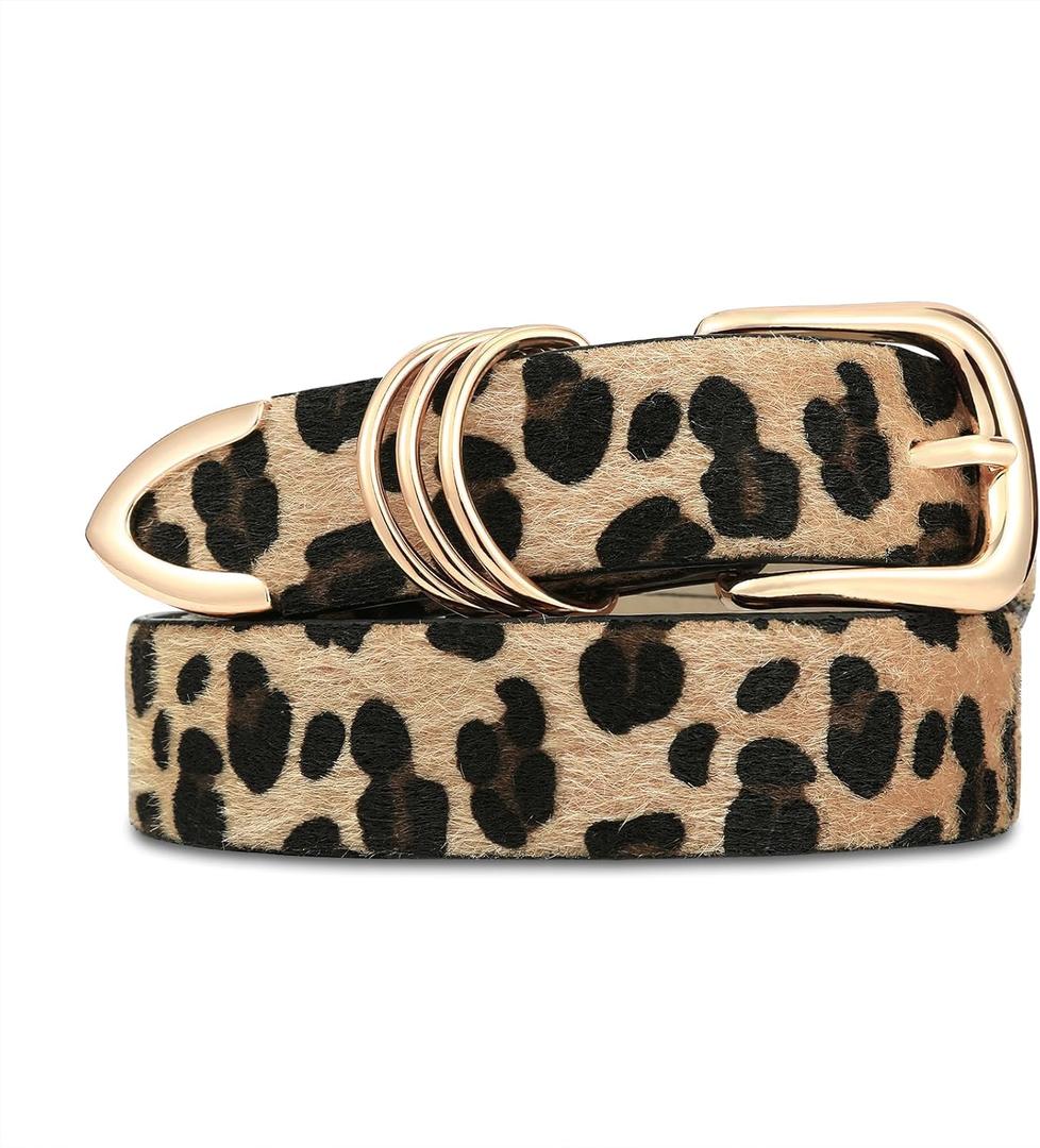 Women's Leather Belts with Gold Buckle Fashion Leather Waist Belt Elegant Ladies Belts for Jeans Gifts for Women (Leopard)